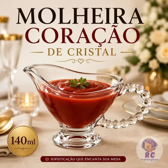 Molheira Coração de Cristal Lyor 140ml Luxo Mesa Posta Molhos