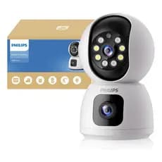 Câmera De Segurança Philips Wifi Dupla Lente Full Hd 2mp Visão Noturna Colorida Infravermelha 360°  Branco