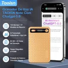 Gravador De Voz IA Taoisn GPT-5 142 Idiomas Transcrição Automática 64GB Redução De Ruído 40h Android iOS