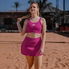 Conjunto Fitness Feminino Poliamida Burst Short Saia e Top Beach Tennis Academia Conforto Premium