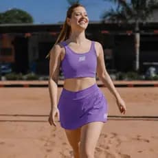 Conjunto Fitness Feminino Poliamida Burst Short Saia e Top Beach Tennis Academia Conforto Segurança