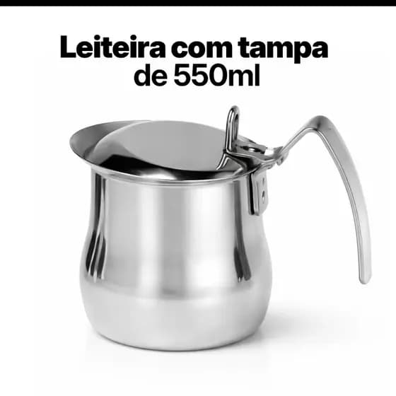 Mini Jarra Leiteira 300ml Aço Inox com Tampa - Para Leite, Chá e Cappuccino