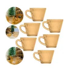 Jogo 6 Xícaras Vidro Âmbar Café e Chá - Caneca Retrô Mesa Posta