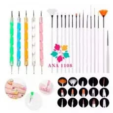 ANA1108 Kit 15 Pincéis + 10 Boleadores Em 5 Pincéis Manicure Desenho