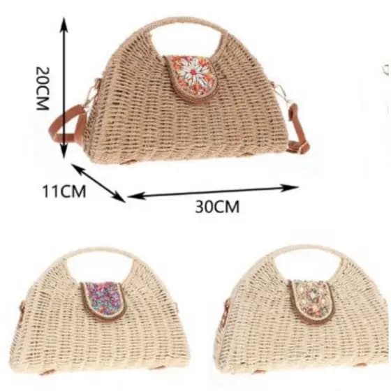 Nova bolsa de palha, corda trançada, bolsa redonda, simples, de cor sólida, estilo retrô, bolsa casual