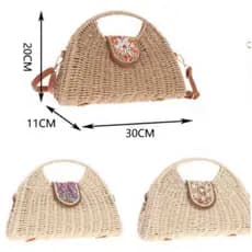 Nova bolsa de palha, corda trançada, bolsa redonda, simples, de cor sólida, estilo retrô, bolsa casual