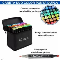 Kit Caneta Colorida Ponta Dupla 60 Peças com Estojo