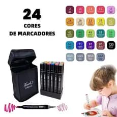 Kit Caneta Colorida Ponta Dupla 24 Peças com Estojo