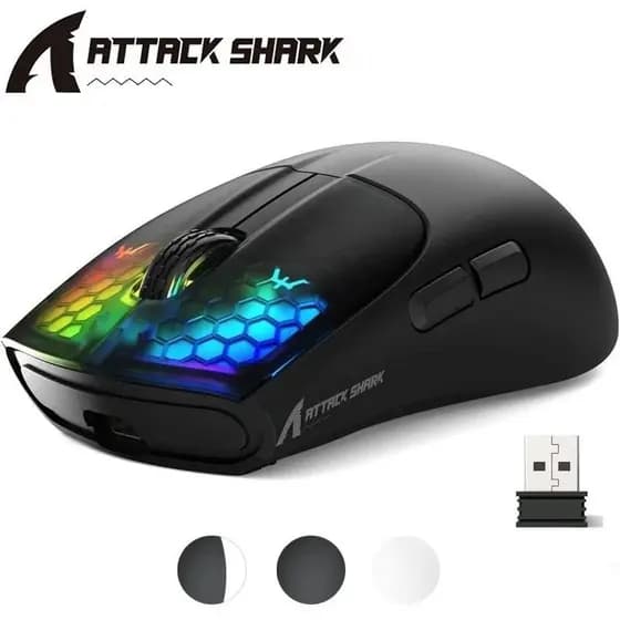 ATTACK SHARK X5 Mouse Para Jogos Sem Fio Tri-Modes BT 5.1/2.4 Ghz/USB-C Leve 49g PAW3212 Sensor Óptico RGB LED Honeycomb