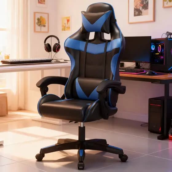 Cadeira gamer Ergonômica Reclinável Altura Ajustável Reclina 180° Couro Sintético Giratóri