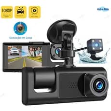 Câmera de Carro Tripla com Wi-Fi - Visão Frontal, Traseira e Interna em Full HD 1080P  Armaz 64GB