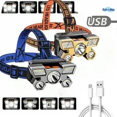 Cabeça De Lanterna 5 LED Super Brilhante À Prova D'água USB Recarregável 4 Modos