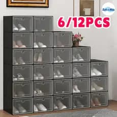 Organizador de Sapatos c/ Tampa Flip, Empilhável – 6 ou 12 Peças