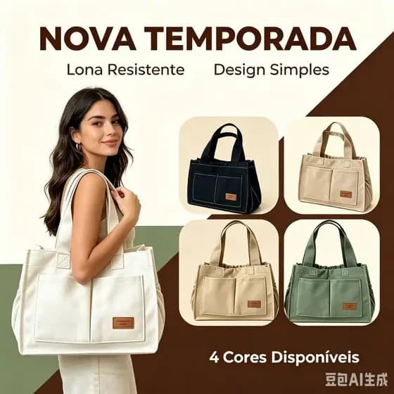 Bolsa Tote Lona Resistente Multiuso Mão Ombro Transversal 4 Cores Escola Trabalho