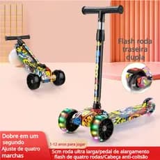 Patinete Infantil 4 Rodas De Led Dobrável Scooter Crianças