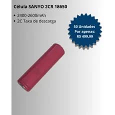 Kit 50 Células Sanyo 2C 18650 2400-2600mAh
