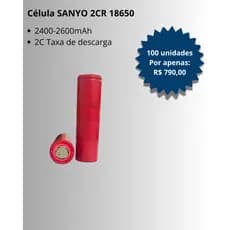Kit 100 Células Sanyo 2C 18650 2400-2600mAh
