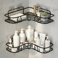 Saboneteira Organizadora Banheiro Porta Shampoo Parede Kit Prateleira Sabonete Cantoneira Preto