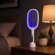 Raquete Elétrica Led Mata Insetos Recarregável Usb Armadilha Uv Luz Roxa