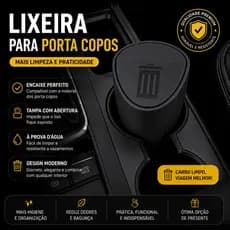 Lixeira Porta Copos Para Carro Automotiva Compacta Premium Tampa Basculante Universal