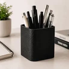 Porta Canetas Organizador de Mesa Premium Texturizado Escritório Home Office Preto