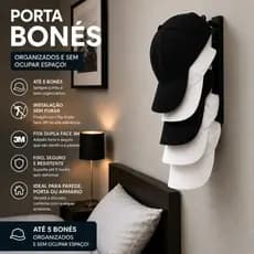 Porta Bonés de Parede Até 5 Bonés Organizador com Fita Dupla Face Sem Furar Porta Armário Quarto