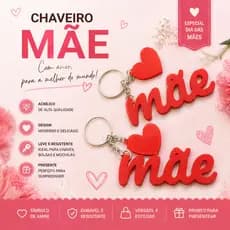 Presente Dia das Mães ❤️ Chaveiro Mãe com Coração Lembrança Especial para Mãe