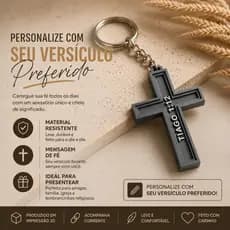 Chaveiro Cruz Personalizado com Versículo | Chaveiro Cristão Religioso | Nome ou Frase Personalizada