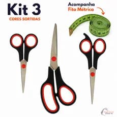 Kit 3 Tesouras Profissional Aço Inox Costura e Artesanato + Fita Métrica