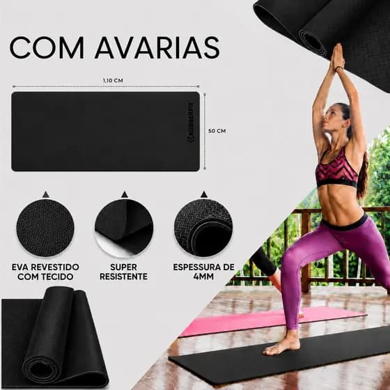 Colchonete Academia Tapete Yoga Fitness EVA 110x50x4mm com Elástico Avaria