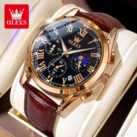OLEVS Relógio Masculino 2871 Relogio A Prova D'água Luxo Orient Leather Multifuncional Calendário