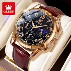 OLEVS Relógio Masculino 2871 Relogio A Prova D'água Luxo Orient Leather Multifuncional Calendário