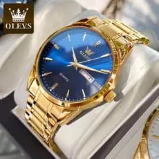 OLEVS Relógio Masculino Relogio A Prova D'água Luminoso Calendário Luxo Dourado & Azul & Preto 6898