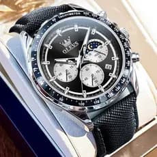 OLEVS Relógio Masculino Leather Luxo Orient A Prova D'água Original Preto Esportivo Quartzo 2945