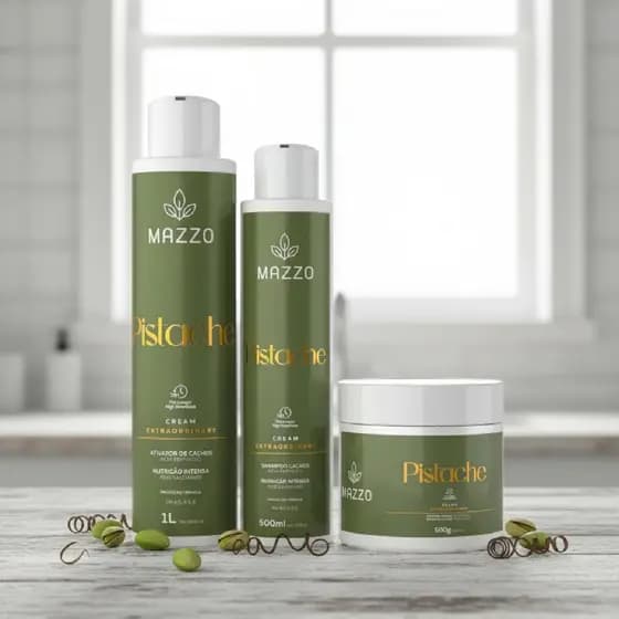 Kit Capilar Mazzo Pistache Shampoo + Máscara + Ativador Modelador de Cachos - Nutrição Intensa