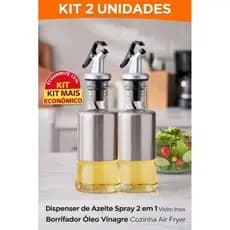 Dispenser de Azeite Spray 2 em 1 Vidro e Inox | Pulverizador e Dosador de Óleo Vinagre para Salada Air Fryer Cozinha