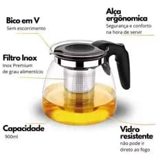 Chaleira de Chá com Infusor 900ml - Vidro e Inox, Design Moderno