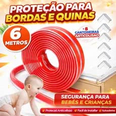 Fita de Silicone Protetor de Quina Borda 6 metros + 8 cantoneiras anticolisão bebês crianças
