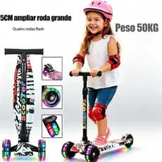 Patinete Infantil 4 Rodas c/Leds Scooter Infantil Dobrável para Crianças até 50kg