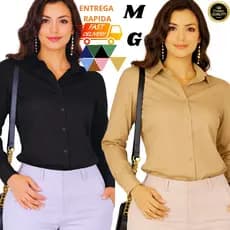 Kit Camisa Feminina Crepinho Lisa Elegante M G Tendência