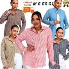 Camisa Social Feminina Listrada em Crepinho – Manga Longa Estilo Casual Sofisticado | Mais Vendido 🔥
