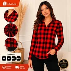 Camisa Xadrez Feminina Manga Longa Crepe Premium Social Casual Elegante