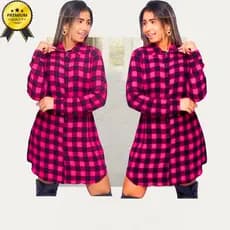 Vestido Feminino Xadrez Manga Longa Botões Frontais Casual | M G GG G1