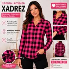 Camisa Xadrez Feminina Manga Longa Crepinho Premium Social Casual Elegante Festa Junina Moda 2026