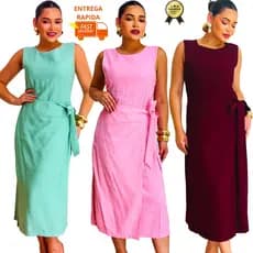 Vestido Feminino de Alfaiataria Sensorial Midi Acinturado com Elástico M G GG G1