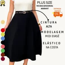 Saia Feminina Elegante Midi Cintura Alta Tecido Premium M G GG G1 G2 G3