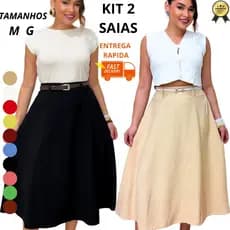 Kit 2 Saias Midi Femininas Tecido Sensorial Marant Cintura Alta M G