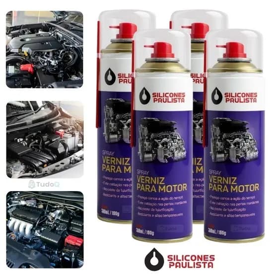 4 Spray Verniz Motor Silicones Paulista 300ml – Acabamento Brilhante e Proteção Térmica