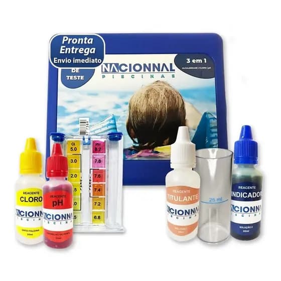 Kit 3 Em 1 Teste Medidor Ph Cloro Alcalinidade Água Piscinas