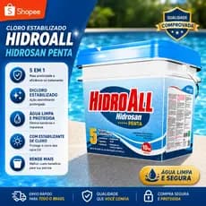 Cloro Estabilizado Hidroall Hidrosan Penta 10kg 5 em 1 para Piscina | Dicloro Estabilizado